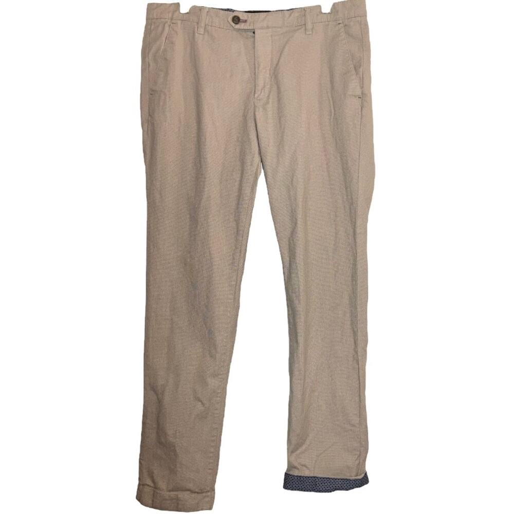 Ted Baker London Trouser Pants Flip Cuff Straight Leg Pleated Back Pockets 33R